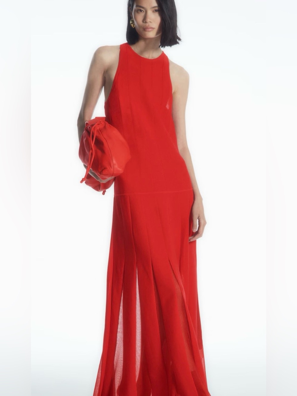 COS Pleated Racer Neck Maxi Dress Red Size S brand new with tags